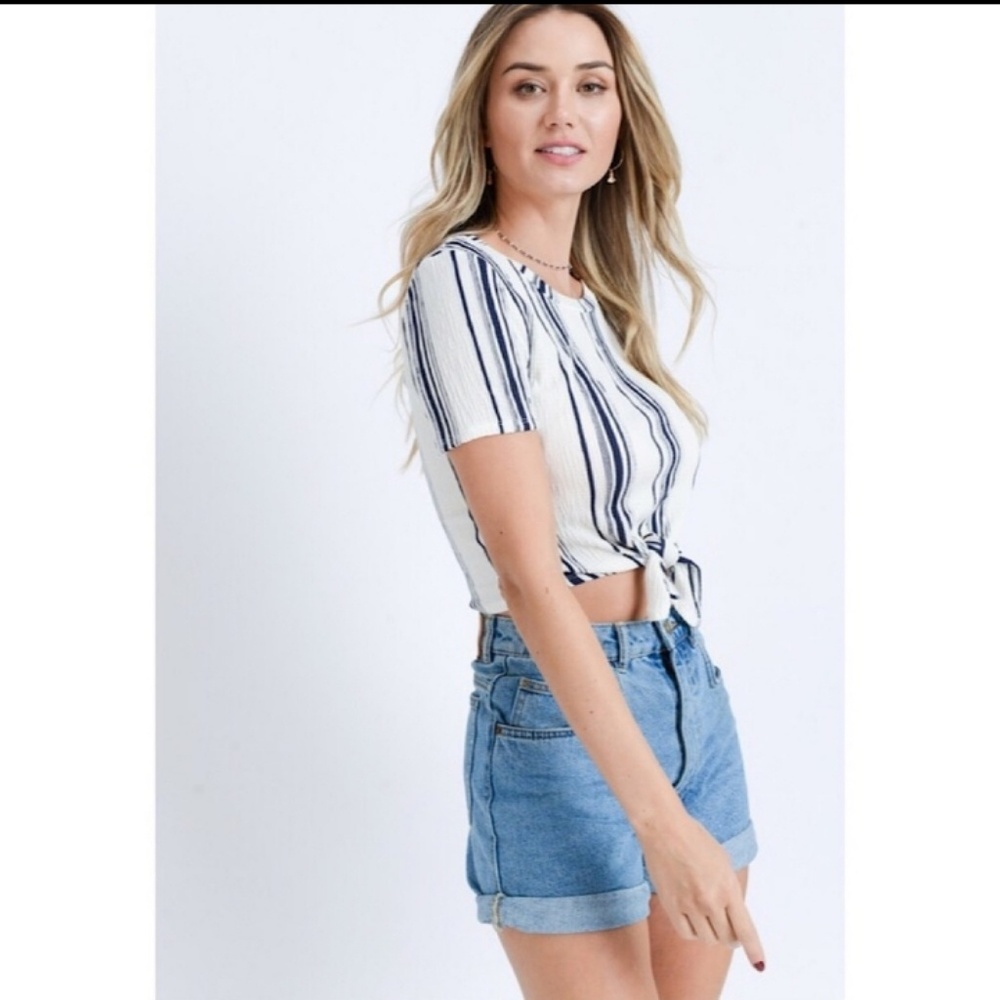 (1 Left) Can You Knot | Striped Front Tie Top - Picture 4 of 6